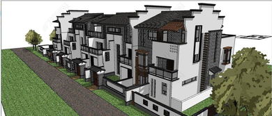 精品中式古典徽派风格住宅别墅庄园 带庭院 su模型设计模型下载